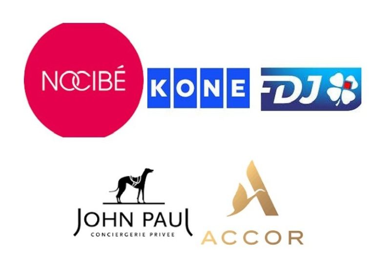 Logos Nocibé, KONE, FDJ, John Paul, Accor